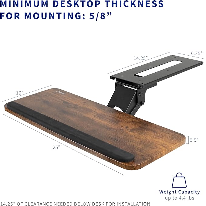 VIVO Adjustable Computer Keyboard and Mouse Platform Tray, Ergonomic Under Table Desk Mount Drawer Underdesk Shelf, Rustic Vintage Brown, MOUNT-KB03N-DeskLoop Office