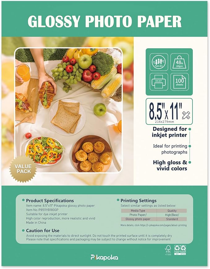 Glossy Photo Paper 8.5x11 48lb, 100 Pack, US Letter Size, for Inkjet Printer, 180 gsm-DeskLoop Office