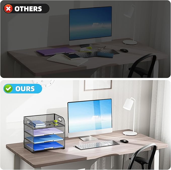 Marbrasse 4 Tier Paper Organizer Letter Tray - Mesh Desk File Organizer with Handle, Paper Sorter Organizer for Letter Office File Folder Holder (Grey, 12.6" x 9.1" x 10.7")-DeskLoop Office