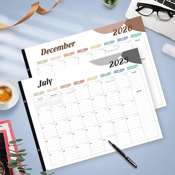 Desk Calendar 2025-2026, Desk Calendar Large 22x17, 18 Months Desk Top Calendar, From July 2025 to December 2026 with To Do & Notes, Holiday & Julian Date for Home, School & Office-DeskLoop Office