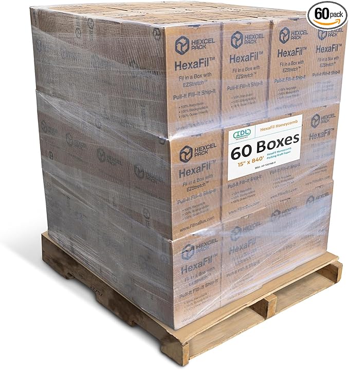 IDL Packaging HexaFil Honeycomb Packing Kraft Paper 15" x 840' in Self-Dispensed Box (Pallet of 60) - Patented Cushioning Box Filler for Void Filling, Moving, Shipping - Alternative to Bubble Plastic-DeskLoop Office