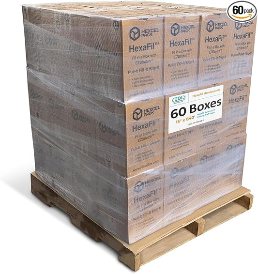 IDL Packaging HexaFil Honeycomb Packing Kraft Paper 15" x 840' in Self-Dispensed Box (Pallet of 60) - Patented Cushioning Box Filler for Void Filling, Moving, Shipping - Alternative to Bubble Plastic-DeskLoop Office
