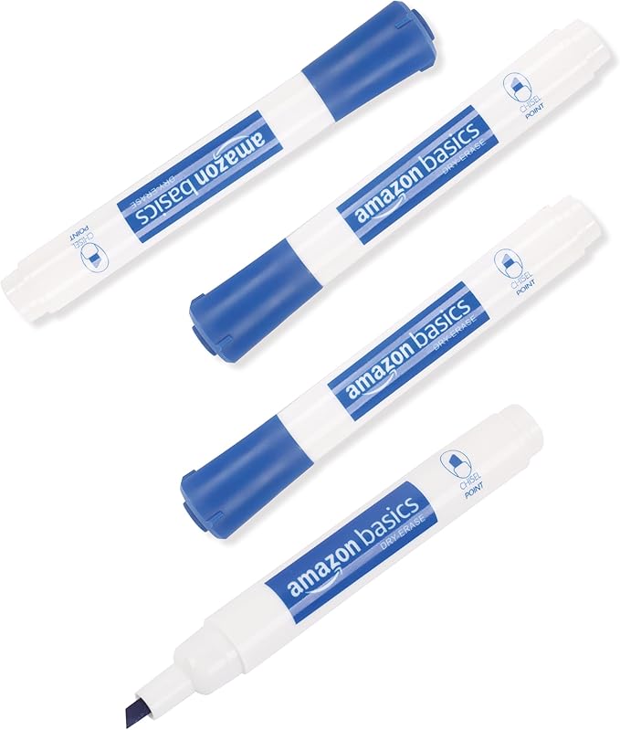 Amazon Basics Dry Erase Markers For Whiteboards, Chisel Tip, Low-Odor, Blue, Pack of 12-DeskLoop Office