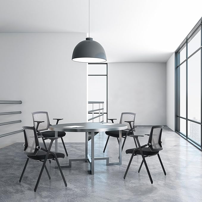 Conference Room Chairs, Folding Office Desk Chair with Lumbar Support and Sliding Armrest, Stackable Office Guest Chairs & Reception Chairs 20 Pack with Wheels-DeskLoop Office