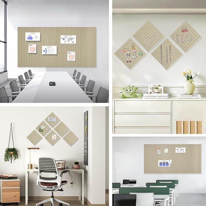 Large Cork Board for Office, 8 Pack Felt Wall Tiles with Slat Wall Paneling, Felt Bulletin Board Pin Board Cork Boards for Walls (Tan)-DeskLoop Office