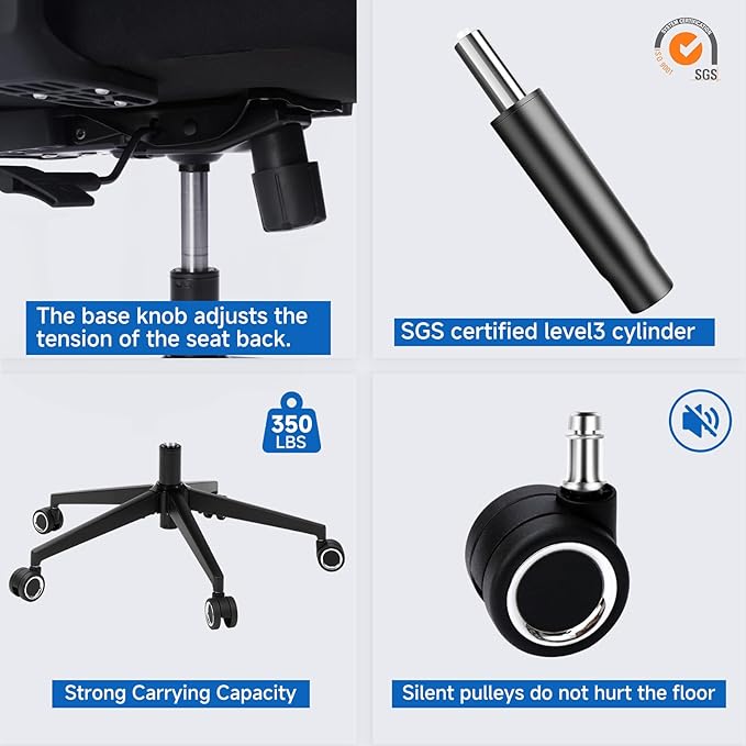 Ergonomic Desk Office Chair, High Back Home Computer Chair with Adjustable Swivel 3D Armrests for Comfort Lumbar Supports Up to 400lbs (Grey)-DeskLoop Office