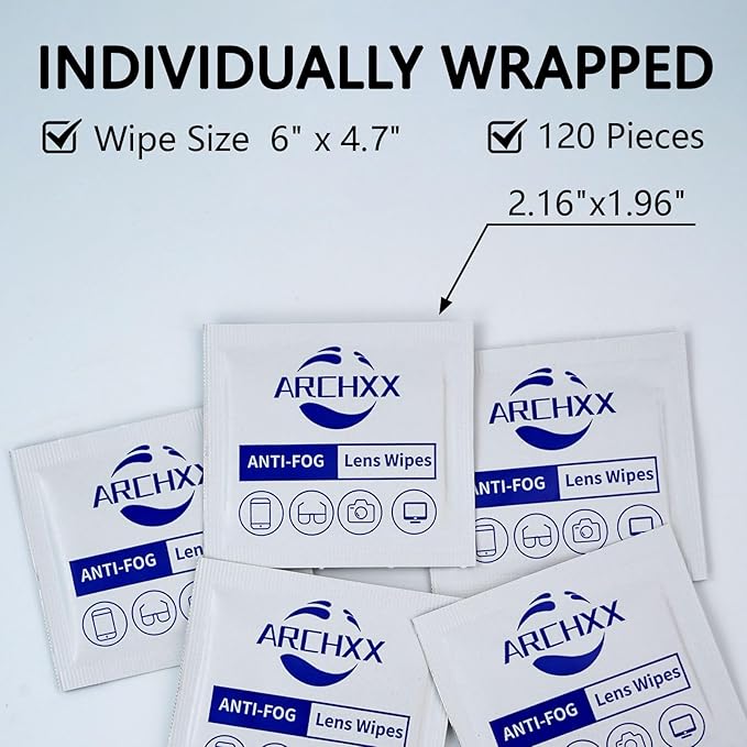 Anti Fog Wipes for Glasses, 120 Count,Pre-Moistened Cleaning Wipes, Lens Cleaner Wipe for Eyeglasses,Sunglasses,Goggles,Screen,Phone,Individually Wrapped Eye Glasses Cleaner-DeskLoop Office
