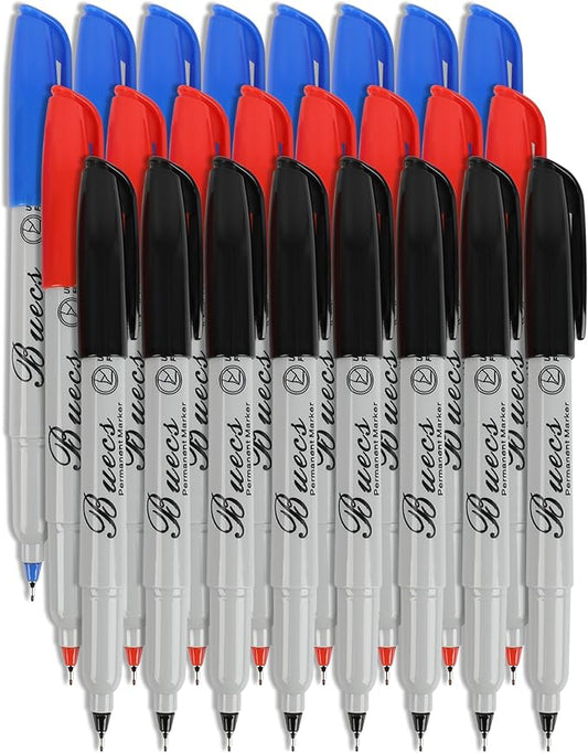 Permanent Markers, 24 Count Ultra Fine Point Permanent Markers, 3 colors, Works on paper, Plastic, Stone, Glass, Metal-DeskLoop Office