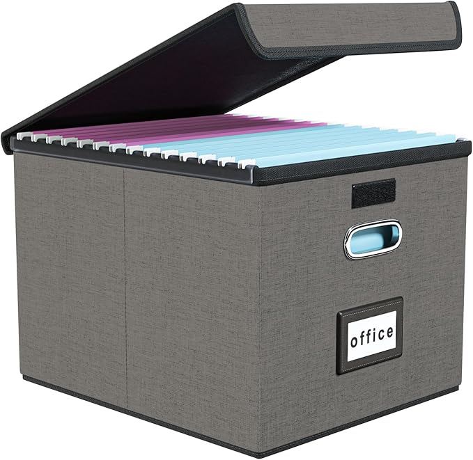 Huolewa Portable File Organizer Box with Lid, Stylish Filing Box Organizer Cabinet For Hanging File Folders, Universal Hanging Filing & Storage Boxes with Plastic Slides for Office/Decor/Home-DeskLoop Office