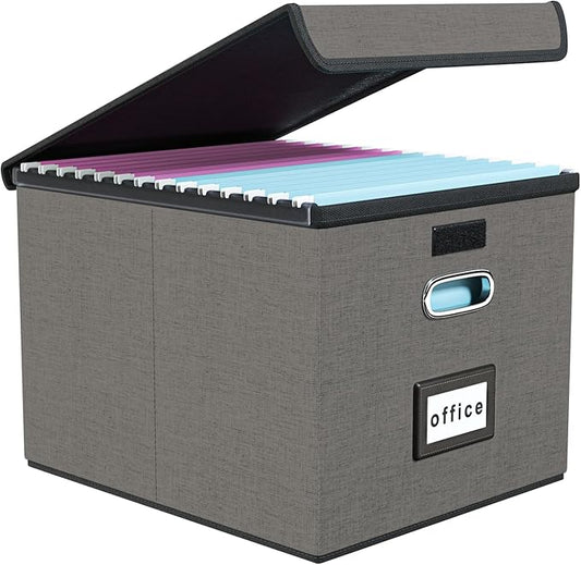 Huolewa Portable File Organizer Box with Lid, Stylish Filing Box Organizer Cabinet For Hanging File Folders, Universal Hanging Filing & Storage Boxes with Plastic Slides for Office/Decor/Home-DeskLoop Office
