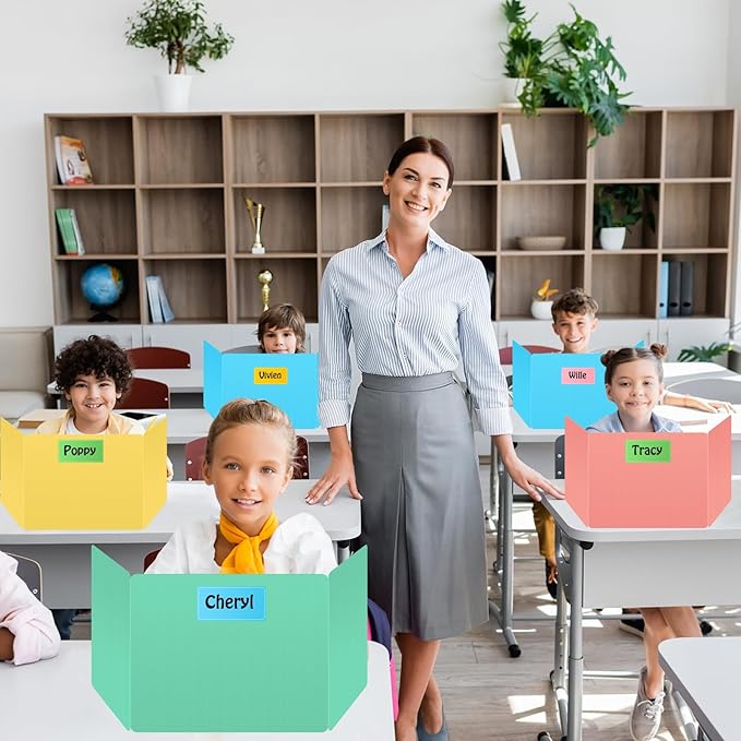 24 Pack Desk Privacy Panel Desk Divider - Pastel Colorful Testing Dividers for Classroom Supplies- Easy Clean Privacy Shields for Student Testing Desk dividers- Includes Extra Labels-DeskLoop Office