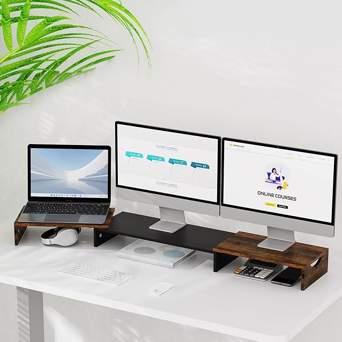 Triple Monitor Stand Riser, Extra Long Monitor Lift for 3 Monitors, Dual Monitor Stand with Length and Angle Adjustable-DeskLoop Office