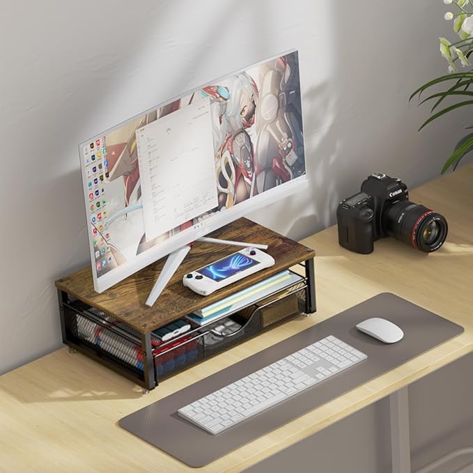 gianotter Computer Monitor Stand Riser, office organizer with Drawer, Office Organizers Storage for Classroom Office Supplies (Wood)-DeskLoop Office