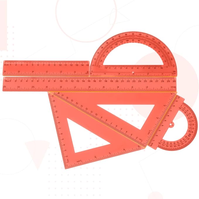 Tenare 6 Pcs Plastic Ruler Math Set Includes 12 Inch 6 Inch Straight Protractor Triangle Geometry Transparent Math Ruler Measuring Tools for School Office Home (Orange)-DeskLoop Office