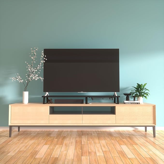 Aothia Large Dual Monitor Stand Riser - Monitor Stand For 2 Monitors, Monitor Stand With Drawer,Desk Shelf For Monitor, Wood Monitor Riser Stand with Storage Organize For Pc,Tv,Laptop,Screen (Black)-DeskLoop Office