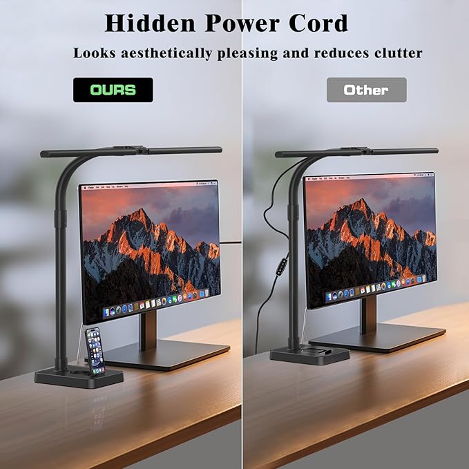 LED Desk Lamp for Home Office, 24W Bright Desk Lamp with Phone Holder Base - 25 Lighting Modes Eye-Caring Desk Light Adjustable Gooseneck Lamp for Workbench Drafting Reading Study-DeskLoop Office