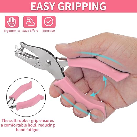 Single Hole Punch, 2 Pcs Hand Hole Puncher with Soft Grip Handle, 1/4" and 1/8" Small Hole Paper Punch for Crafts, Scrapbooks, 6 Sheets Capacity, Tags, Tickets - Pink-DeskLoop Office