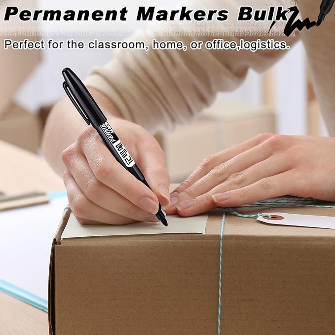 Thenshop 300 Pack Permanent Markers Bulk First Day of School Back to School Supplies Fine Point Waterproof Marker Works on Plastic, Wood, Stone, Metal, Glass for Office Classroom(Black)-DeskLoop Office