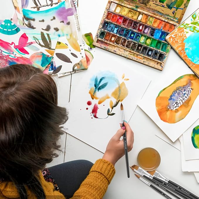 Watercolor Brushes Professional, Fuumuui 8Pcs Sable Paint Brush Set Variety Shapes with Flat, Round Pointed, Cat's Tongue Oval Wash Perfect for Watercolor Acrylic Gouache Inks Painting-DeskLoop Office