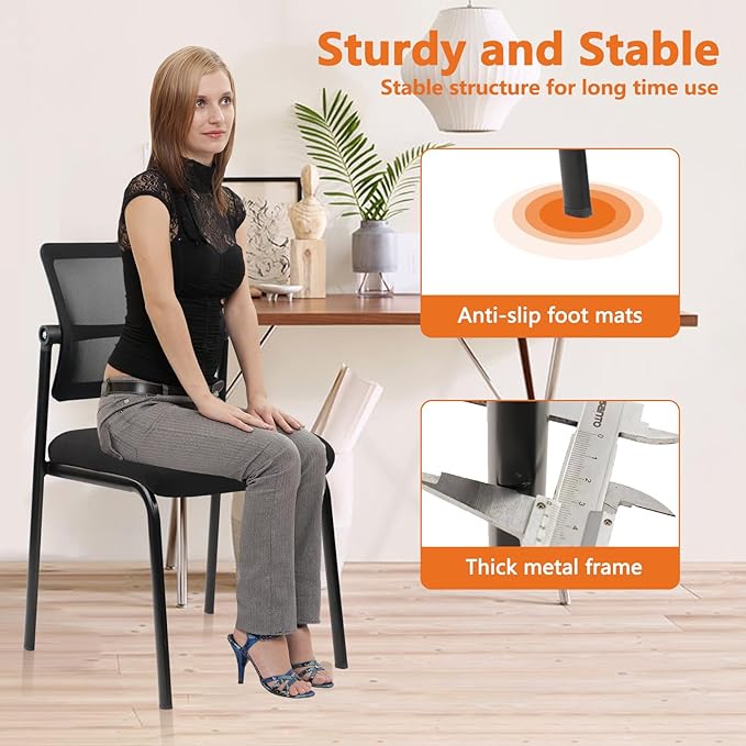 CLATINA Stacking Armless Office Waiting Room Chair with Adjustable Backrest, Stackable Mesh Guest Reception Desk Chairs with Ergonomic Lumbar Support for Conference Lobby Side School, Black, 2 Pack-DeskLoop Office