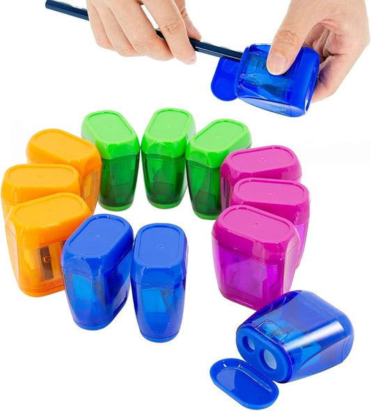 KIDMEN Manual Pencil Sharpeners,2 Holes Compact Sharpener with Lid for Kids, School and Office-12 Pack-DeskLoop Office