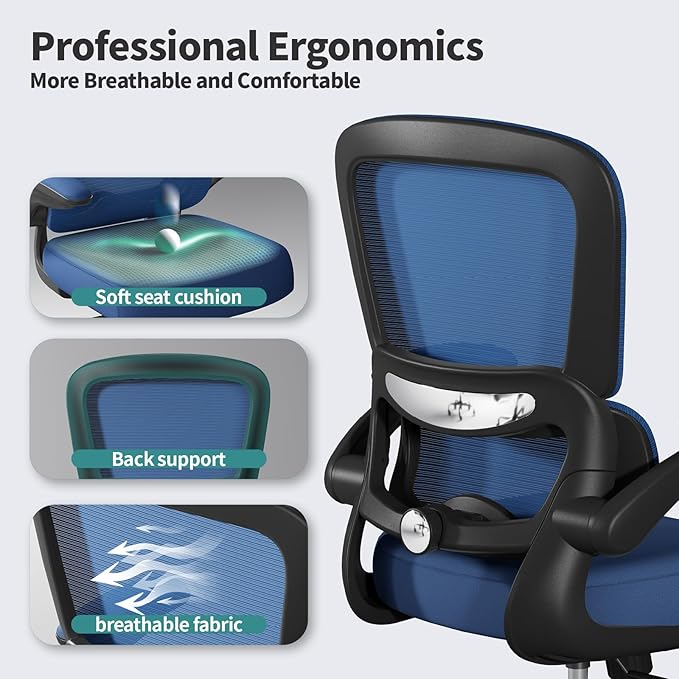 TRALT Office Chair - Ergonomic Desk Chair with Adjustable Lumbar Support, Mesh Computer Chair, Executive Chairs for Home Office Comfortable Lumbar Support (Deep Blue)-DeskLoop Office