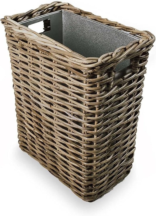 The Basket Lady Large Rectangular Kubu Wicker Waste Basket with Metal Liner, 14.5 in L x 9 in W x 18 in H, Serene Grey-DeskLoop Office
