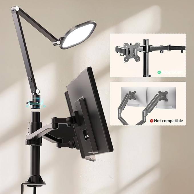 Desk Lamp for Computer Monitor Arms, Compatible with 1.18-1.38 inch Diameter Pole-Mounted Dual Monitor Stand, 1200LM Dimmable Desk Light with Remote Control, 31" Tall, CRI 95, Timer-DeskLoop Office
