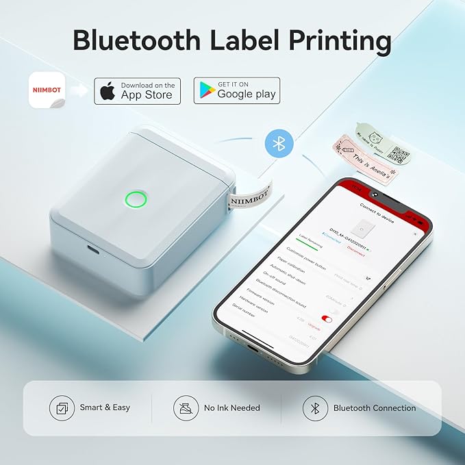 NIIMBOT Label Maker Machine Bluetooth Label Printer for School Home Office Organization,Wireless Mini Labeler D110 Upgraded Version, Label Machine with Label, Light Blue-DeskLoop Office