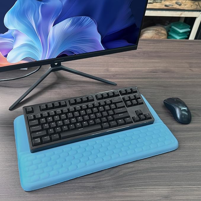 Computer Keyboard Stand with Wrist Rest, Ergonomic Tilted Keyboard Holder - Keyboard Riser with Wrist Pad - Keyboard Tray Support for Office Home - Blue-DeskLoop Office
