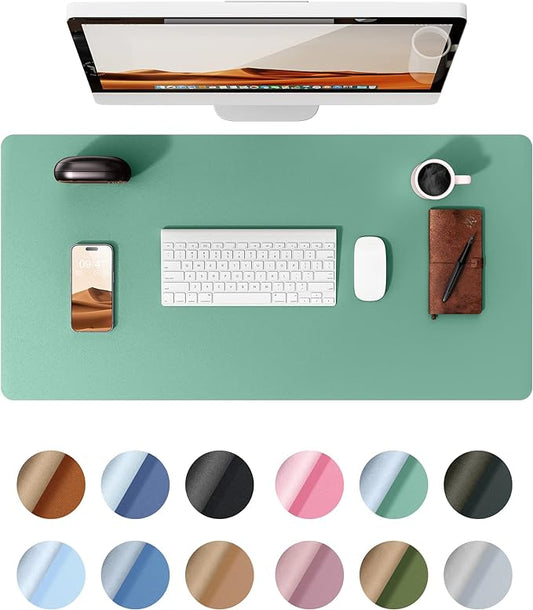 YSAGi Leather Desk Protector, Office Mat, Large Mouse Mat, Non-Slip PU Leather Blotter, Laptop Desk Mat, Waterproof Writing Pad for Office and Home (Green-Blue, 31.5" x 15.8")-DeskLoop Office