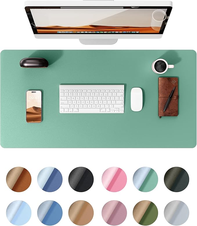 YSAGi Leather Desk Protector, Office Mat, Large Mouse Mat, Non-Slip PU Leather Blotter, Laptop Desk Pad, Waterproof Writing Pad for Office and Home (Green-Blue, 23.6" x 13.8")-DeskLoop Office