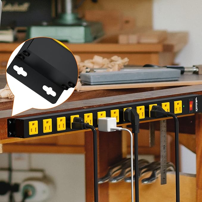 12 Outlet Long Power Strip, 2100 Joules Surge Protector, 6FT Power Cord, Wide Spaced Outlet Power Bar, Overload Protection Switch, Industrial Heavy Duty for Work Bench, Shop, Garage, 2 Pack…-DeskLoop Office