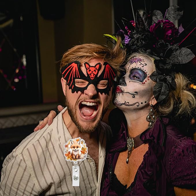 Cute Animal Badge Holders Fall Badge Holder with 360 Swivel Alligator Clip Acrylic Fox Badge Clip Designs Autumn Leaves Badge Reel ID Card Holders Name Card for Teacher Nurse Doctor Worker-DeskLoop Office