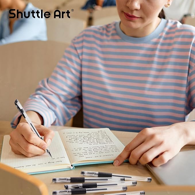 Shuttle Art Black Gel Pens, 50 Pack Fine Point Black Ink Pens Bulk, 0.5mm Rollerball Gel Ink Pens Smooth Writing with Comfortable Grip for Office, School and Home-DeskLoop Office