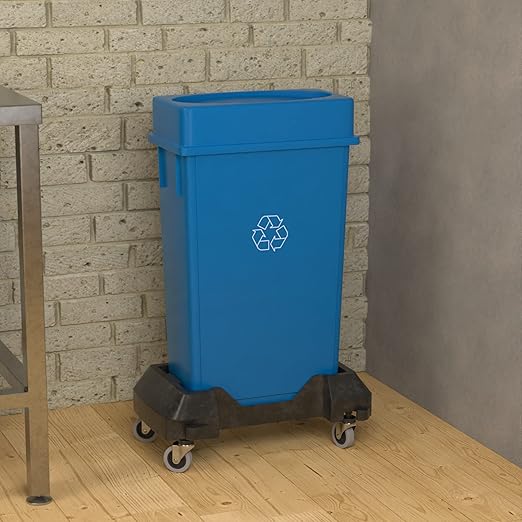 23 Gallon Blue Recycle Slim Jim Trash Can with Drop Shot Lid and Dolly-DeskLoop Office