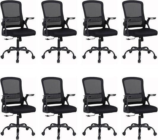 Office Chair, Ergonomic Desk Chair with Lumbar Support, Breathable Mesh Chair with Flip-up Armrests and Mid Back, Comfy Task Computer Height Adjustable Swivel Chair (8, Black)-DeskLoop Office