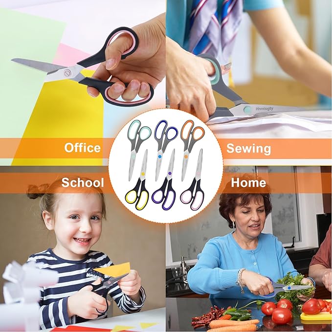 Scissors for Office School Supplies, Hnncugty 8" Scissors All Purpose Bulk Set of 24-Pack, Sharp Shears for Home Craft Sewing Fabric, Middle School Student Teacher Supplies, Comfort Right/Left Handed-DeskLoop Office