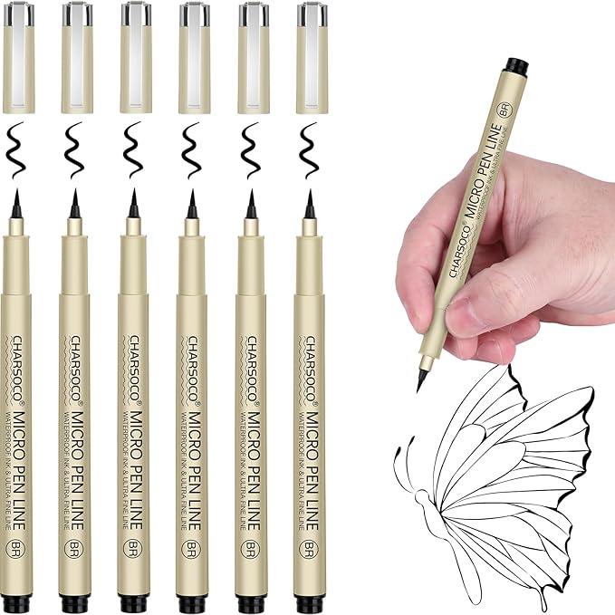 BR Micro Pen, 6 Pack Black Fine Point Pen with Waterproof Archival Ink, 1-5mm Fineliner Ink Pens for Artist Illustration, Sketching, Anime, Manga, Technical Drawing and Scrapbooking-DeskLoop Office
