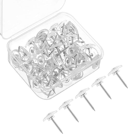 Lunies 50 PCS Clear Push Pins for Bulletin Board, Thumb Tacks for Wall Hanging, Decorative Push Pins for Cork Board, Wall Tacks for Picture-DeskLoop Office