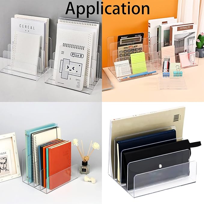 Acrylic Desk File Organizer 2 Pack, 4 Section Letter Organizer, Clear Folder Holder, Desktop File Holder for Document, Notebook and Newspaper, Clear Desk Storage Rack for Home and Office Use-DeskLoop Office