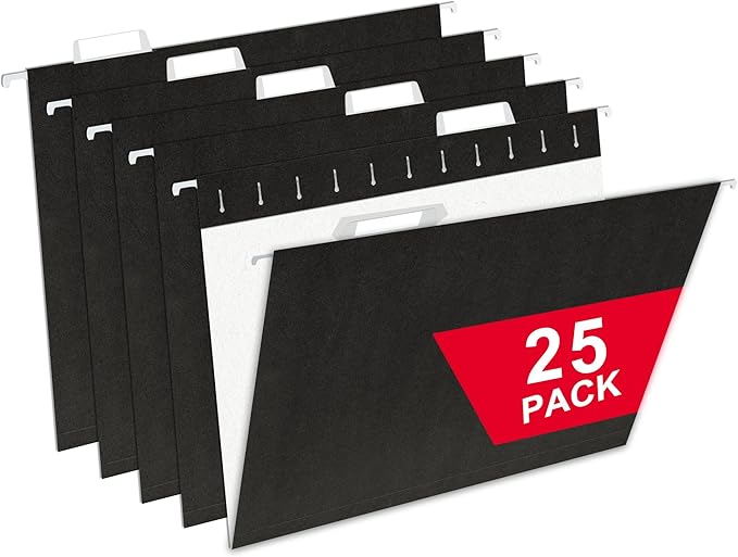 Black Hanging File Folders,25 Packs Letter Size File Folder,Designed for Bulky Files,Filing Cabinet,1/5 Adjustable Tabs for Office,School,Home-DeskLoop Office