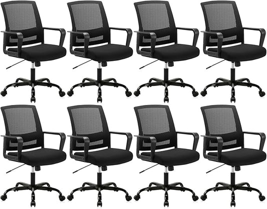 CLATINA Ergonomic Rolling Mesh Desk Chair with Executive Lumbar Support and Adjustable Swivel Design for Home Office Computer Black 8 Pack-DeskLoop Office