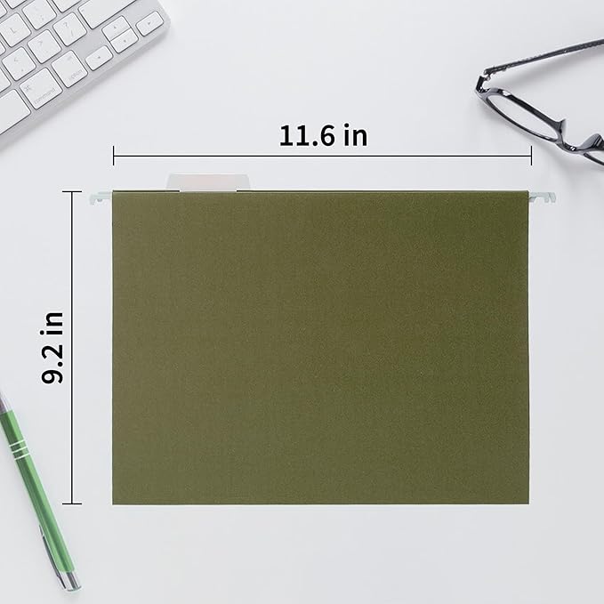 50 Packs Hanging File Folders,Standard Green,Letter Size File Folders with 1/5 Adjustable Cut Tabs,Decorative,Drawer,Desk and Cabinet Use-DeskLoop Office