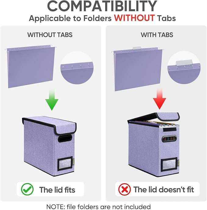 BALEINE File Organizer Box with Lid, Collapsible File Folder Organizer with Plastic Slide, Hanging File Folder Box for Office Document Storage (1 Pack, Purple, S)-DeskLoop Office