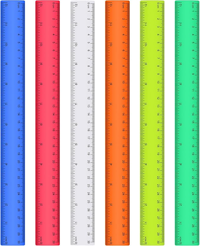 Zonon 6 Pcs 12 Inch Ruler Bulk Colorful Plastic Flexible Straight Metric Rulers with Centimeters and Inches Drafting Measuring Tool for Classroom School Students Education-DeskLoop Office