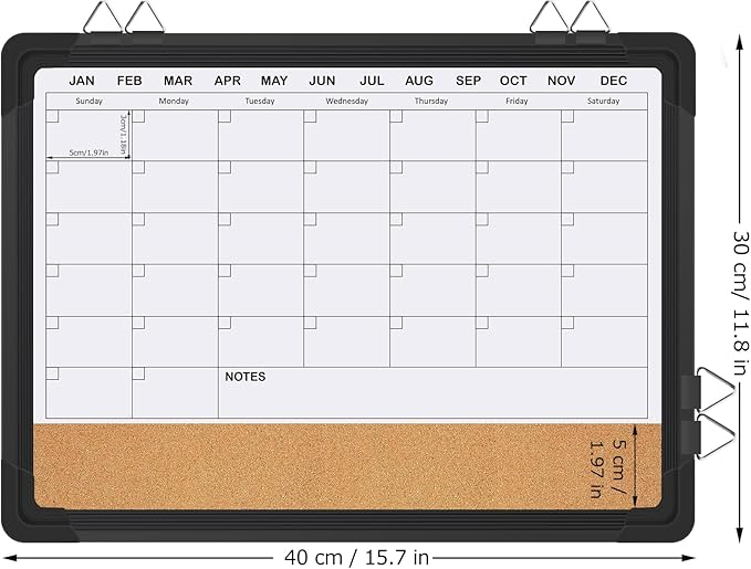 EAONE 16x12 in Double Side Whiteboard Calendar & Cork Board Combo for Wall, 3 in 1 Magnetic Dry Erase Whiteboard Monthly Calendar and Bulletin Board with Aluminum Frame for Home Office Kitchen-DeskLoop Office