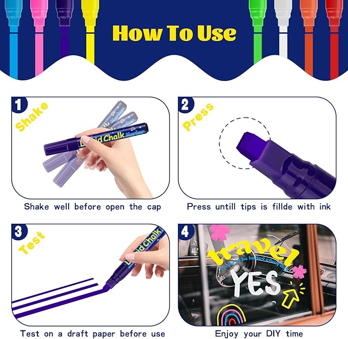 8 Pcs Liquid Chalk Markers - 7mm Assorted Colors, Washable Markers for Cars, Glass, Chalkboards, Posters, Business-DeskLoop Office