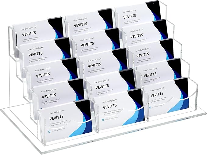Acrylic Business Card Holder for Desk Multiple Business Card Holders Business Card Organizer Business Card Display Rack Clear Plastic Business Card Stand for Home Office (15 Slots)-DeskLoop Office