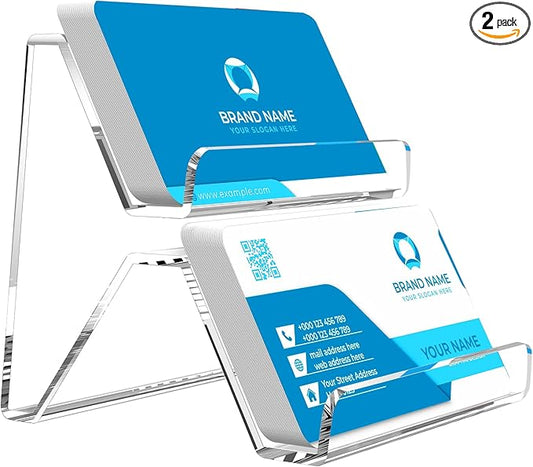 Acrylic Business Card Holder, 2-Tier Business Card Display, Clear Business Cards Stand for Desk & Counter, 2 Pack-DeskLoop Office